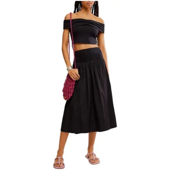FREE PEOPLE Cooler in Capri Off the Shoulder Top & Skirt in Solid Black X-Large - Picture 1 of 10
